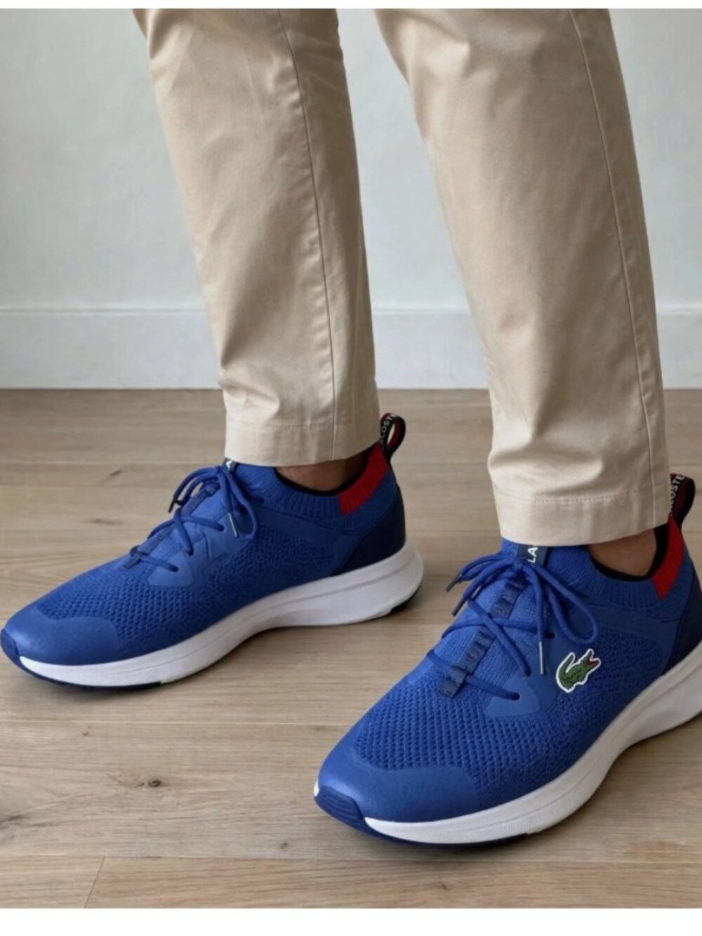 Lacoste Spin Run Knit Men's Running Shoes Size 12 $150 in Blue/White/Red